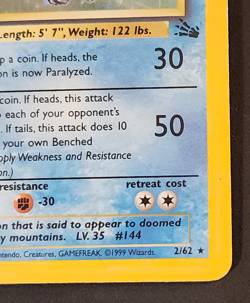 Articuno 2/62 Fossil Holo 1st Edition HP Pokemon TCG 1999 - Image 3