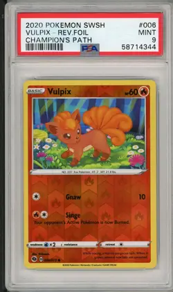 2020 Pokemon SWSH Champion's Path Vulpix Reverse Foil Holo #006 PSA 9 - Image 1