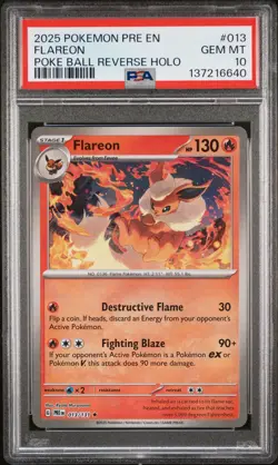 2025 POKEMON PRE EN-PRISMATIC EVOLUTIONS POKE BALL REVERSE HOLO FLAREON PSA 10 - Image 1