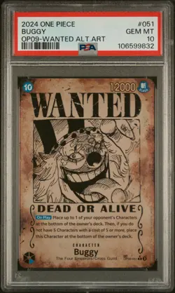 One Piece OP09-051 Alt Art Wanted Buggy Alternate Parallel English PSA 10 - Image 1