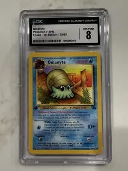 Pokemon TCG Omanyte 52/62 Fossil 1st Edition CGC NM/Mint 8 1999 WOTC - Image 1