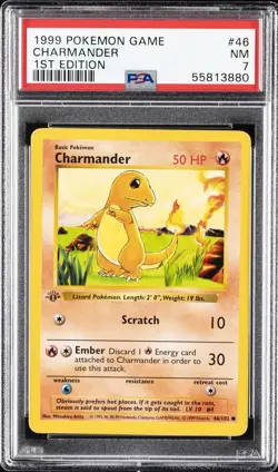 1999 POKEMON BASE SET 1ST EDITION #46 CHARMANDER PSA 7 - Image 1