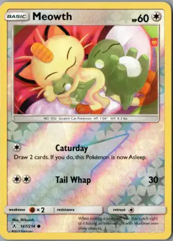 Meowth Common SM - Unbroken Bonds 147/214 NM Reverse Holofoil - Pokemon - Image 1