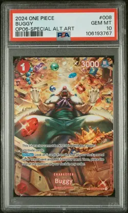 2024 ONE PIECE OP06-WINGS OF THE CAPTAIN #008 BUGGY SPECIAL ALTERNATE ART PSA 10 - Image 1