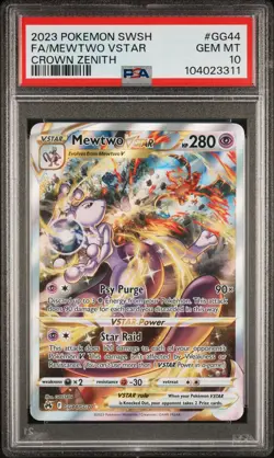 2023 POKEMON SWORD & SHIELD CROWN ZENITH #GG44 FULL ART/MEWTWO VSTAR PSA 10 - Image 1
