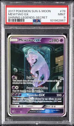 2017 POKEMON SUN & MOON SHINING LEGENDS SECRET #78 MEWTWO GX PSA 9 - Image 1