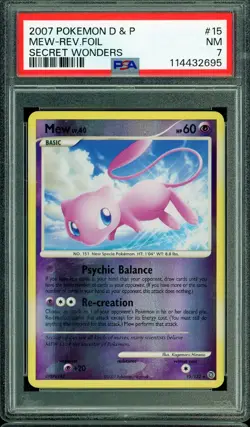 2007 POKEMON DIAMOND & PEARL #15 MEW REVERSE FOIL SECRET WONDERS PSA 7 NM - Image 1