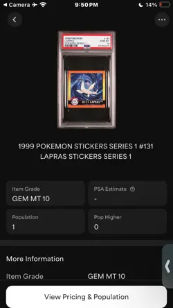 Pop 1! PSA Gem Mint - Pokemon Series 1 Nintendo Lapras #131 Sticker Artbox - Image 4