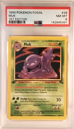 MUK 1999 POKEMEN FOSSIL 1ST EDITION RARE NON HOLO CARD 28/62 - PSA NM-MT 8 - Image 1
