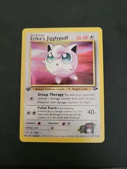 LP/MP 1st Edition Erika’s Jigglypuff 69/132 Gym Challenge Pokemon Card - Image 1