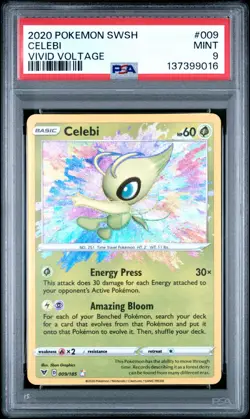 PSA 9 CELEBI AMAZING RARE #009 POKEMON SWORD & SHIELD VIVID VOLTAGE MINT - Image 1