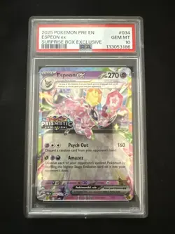 2025 Pokemon PRE EN-PRISMATIC EVOLUTIONS #034 Espeon EX PSA 10 Surprise Box - Image 1