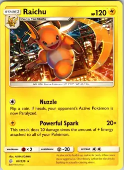 Raichu 67/236 SM - Cosmic Eclipse Pokemon TCG NM - Image 1