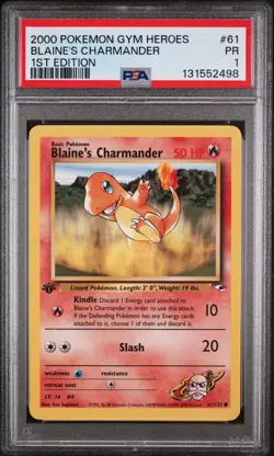 POP 1 Pokemon 2000 Gym Heroes BLAINE'S CHARMANDER #61/132 1st Edition PSA 1 - Image 1