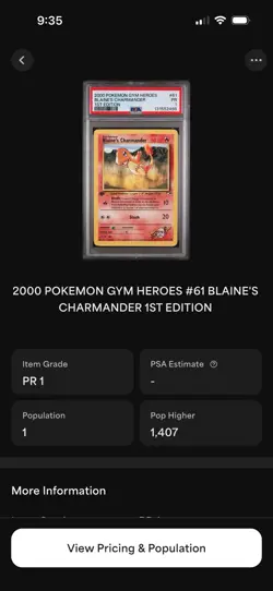 POP 1 Pokemon 2000 Gym Heroes BLAINE'S CHARMANDER #61/132 1st Edition PSA 1 - Image 3