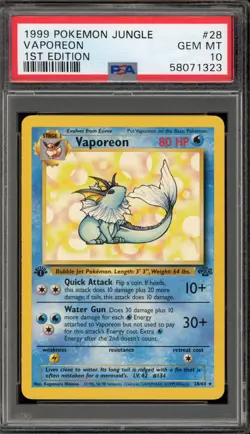 Pokemon Vaporeon Jungle 1st Edition NON Holo Rare #28 PSA 10 Gem Mint - Image 1