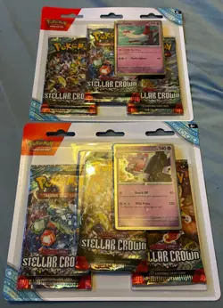 2 X Pokemon TCG Scarlet & Violet Stellar Crown 3 Pack Blister Latias Tinkaton - Image 1