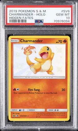 2019 POKEMON SUN & MOON HIDDEN FATES #SV6 CHARMANDER-HOLO PSA 10 - Image 1