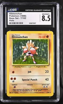 CGC 8.5 Hitmonchan 1999 Base Set 7/102 Holo Pokemon Card - Image 1