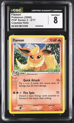 CGC 8 Flareon 2006 POP Series 3 2/17 Cosmos Holo Pokemon Card - Image 1