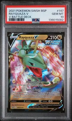 2021 POKEMON SWSH BLACK STAR PROMO V BATTLE DECK #147 RAYQUAZA V PSA 10 - Image 1