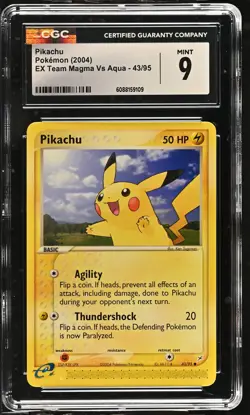 CGC 9 MINT Pikachu 2004 EX Team Magma Vs Aqua 43/95 Pokemon Card - Image 1