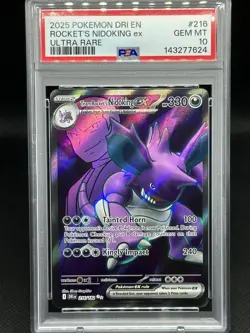 2025 POKEMON DRI EN-DESTINED RIVALS ULTRA RARE TEAM ROCKET'S NIDOKING EX PSA 10 - Image 1