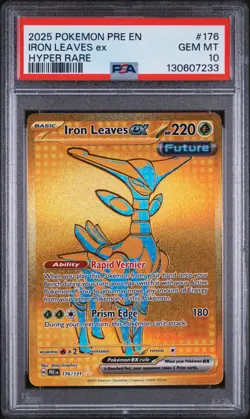 PSA 10 IRON LEAVES EX #176 HYPER RARE GOLD 2025 POKEMON PRISMATIC EVOLUTIONS EN - Image 1