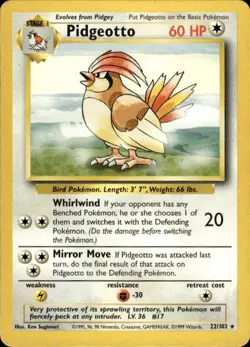 Pokemon Pidgeotto Base Set 022/102 Light Play LP+ or Better - Image 1