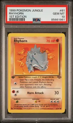 1999 POKEMON JUNGLE 1ST ED #61 RHYHORN PSA 10 - Image 1