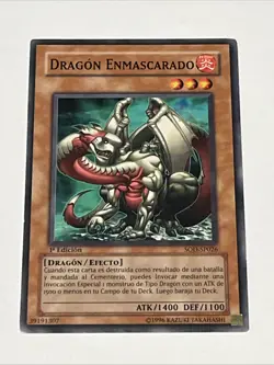 1996 Yugioh 1st Edition Dragon Enmascarado Spanish SOD-SP026 Card - Image 1