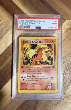 Pokemon TCG Blaine's Growlithe 1st Edition Gym Challenge PSA 9 #62/132 2000 - Image 1