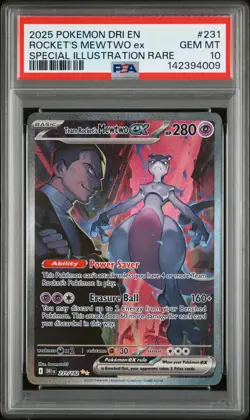 2025 POKEMON DRI EN-DESTINED RIVALS #231 TEAM ROCKET'S MEWTWO EX PSA 10 - Image 1