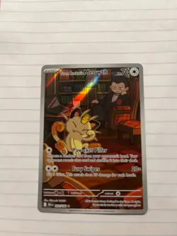 Team Rocket’s Meowth 203/182 SV10 Destined Rivals Holo Secret Rare Pokemon - Image 1