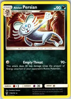 Alolan Persian 119/214 Rare Regular Card SM - Lost Thunder Pokemon TCG LP - Image 1
