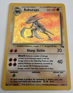 Kabutops Pokemon Card Holo 9/62 Fossil Set Rare Vintage 1999 Original MP - Image 1