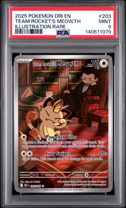 2025 POKEMON DRI EN-DESTINED RIVALS #203 TEAM ROCKET'S MEOWTH PSA 9 - Image 1
