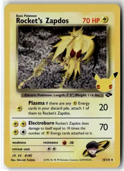 Rocket's Zapdos ⭐ 15/132 Holo Celebrations: Classic Collection Pokemon NM - Image 1