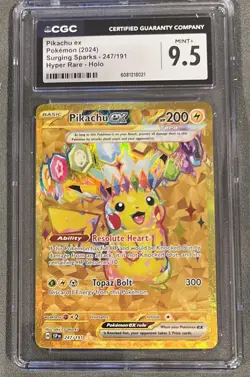 Pikachu Ex Pokemon 2024 Surging Sparks 247/191 Hyper Rare Holo CGC Mint+ 9.5 - Image 1