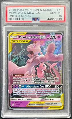 Pokemon Mewtwo & Mew Tag Team GX Unified Minds 71/236 Full Art PSA 10 GEM MINT - Image 1