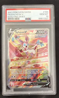 2021 Pokemon SWSH FA/SYLVEON v #184 Evolving Skies PSA GM MT 10 - Image 1