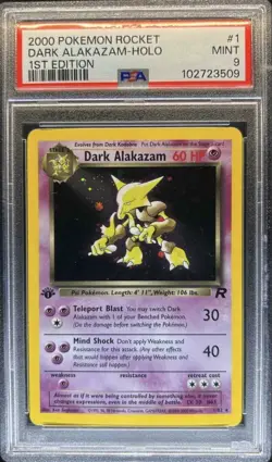 2000 Pokemon Team Rocket First Edition Dark Alakazam Holo #1/82 PSA 9 - Image 1