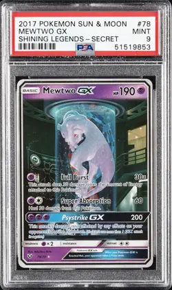 2017 POKEMON SUN & MOON SHINING LEGENDS SECRET #78 MEWTWO GX PSA 9 - Image 1