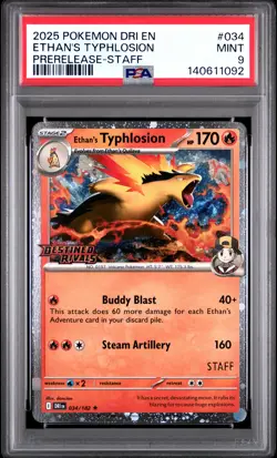 2025 POKEMON DRI EN-DESTINED RIVALS #034 ETHAN'S TYPHLOSION PSA 9 - Image 1