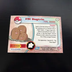 Dugtrio #51 1999 Topps Pokemon TV Animation Series - Image 2