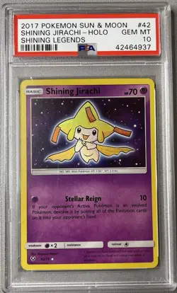 2017 Pokemon Sun & Moon Shining Legends Jirachi Holo Card #42 PSA 10 - Image 1