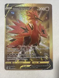 Pokemon TCG Galarian Zapdos V Brilliant Stars 182/172 Miscut Error Gold Secret - Image 1