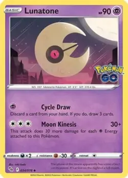 Lunatone - 034/078 - Uncommon - Reverse Holo Near Mint Pokemon Go - Image 1