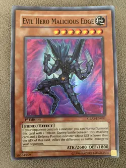 Yugioh - Evil Hero Malicious Edge - GLAS-EN003 - Super Rare - M/NM 1st Ed - Image 1