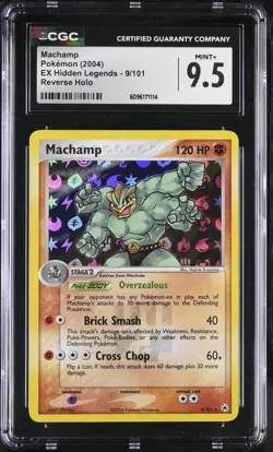 CGC 9.5 MINT+ Machamp 2004 EX Hidden Legends 9/101 Reverse Holo Pokemon Card - Image 1